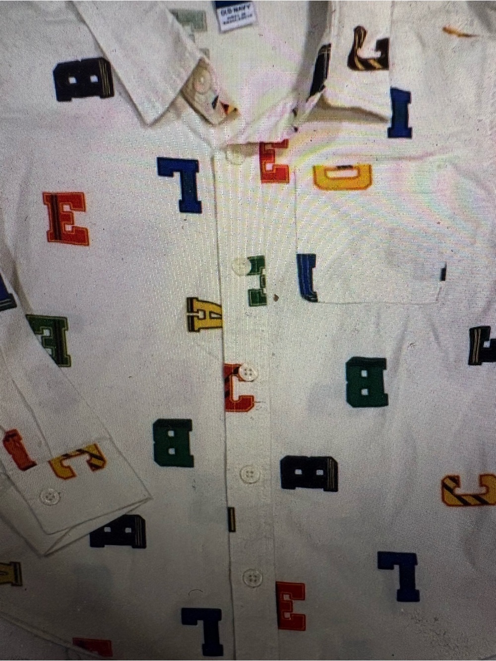 Kids White Button-Up Shirt with Multicolor Letter Print